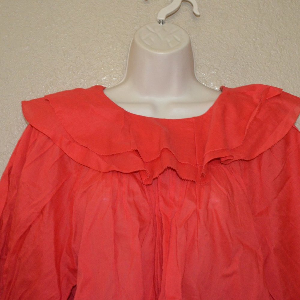 NWT $248 The Great The Sunrise Ruffled Cotton-Voile Red Short Sleeve Blouse - Picture 5 of 10